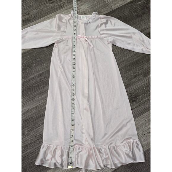 JC Collections Girls Pink Silk Nylon Long Sleeve Front Opening Pajama Night Gown - Picture 7 of 9